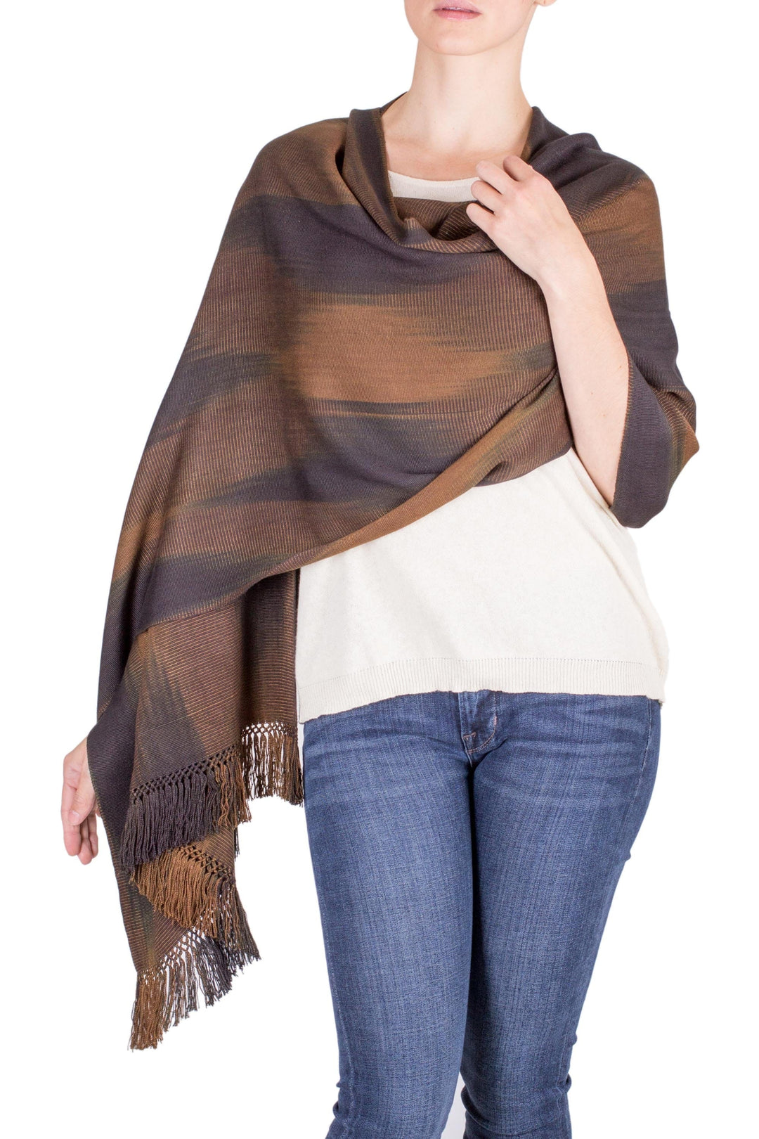 Rayon Shawl Hand Woven in Earth Tones - Coffee
