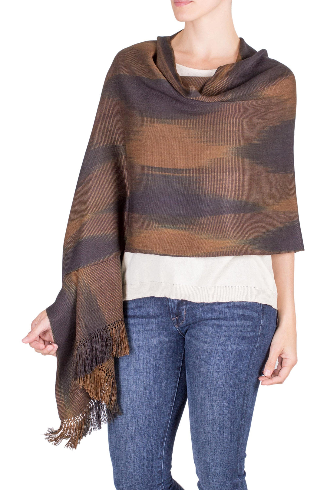 Rayon Shawl Hand Woven in Earth Tones - Coffee