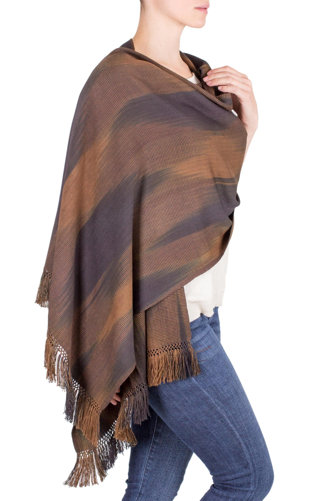 Rayon Shawl Hand Woven in Earth Tones - Coffee