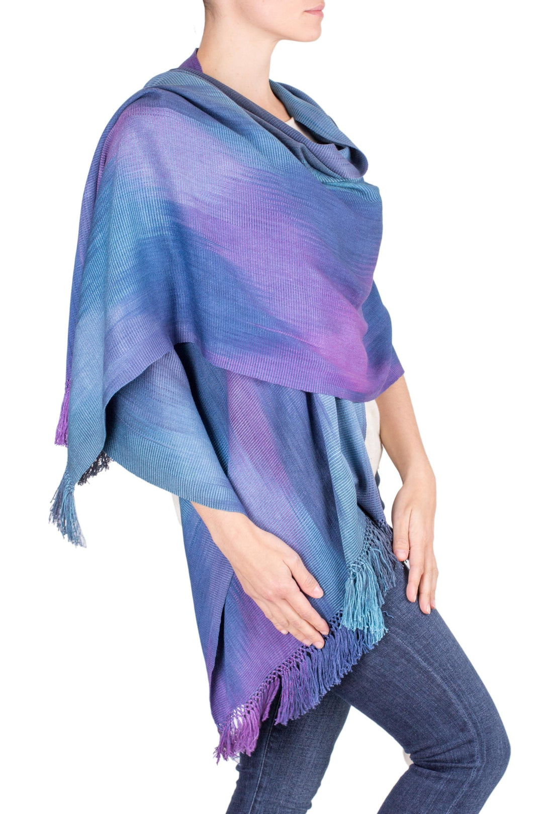 Hand Woven Shawl in Blues and Orchids - Blue Orchids