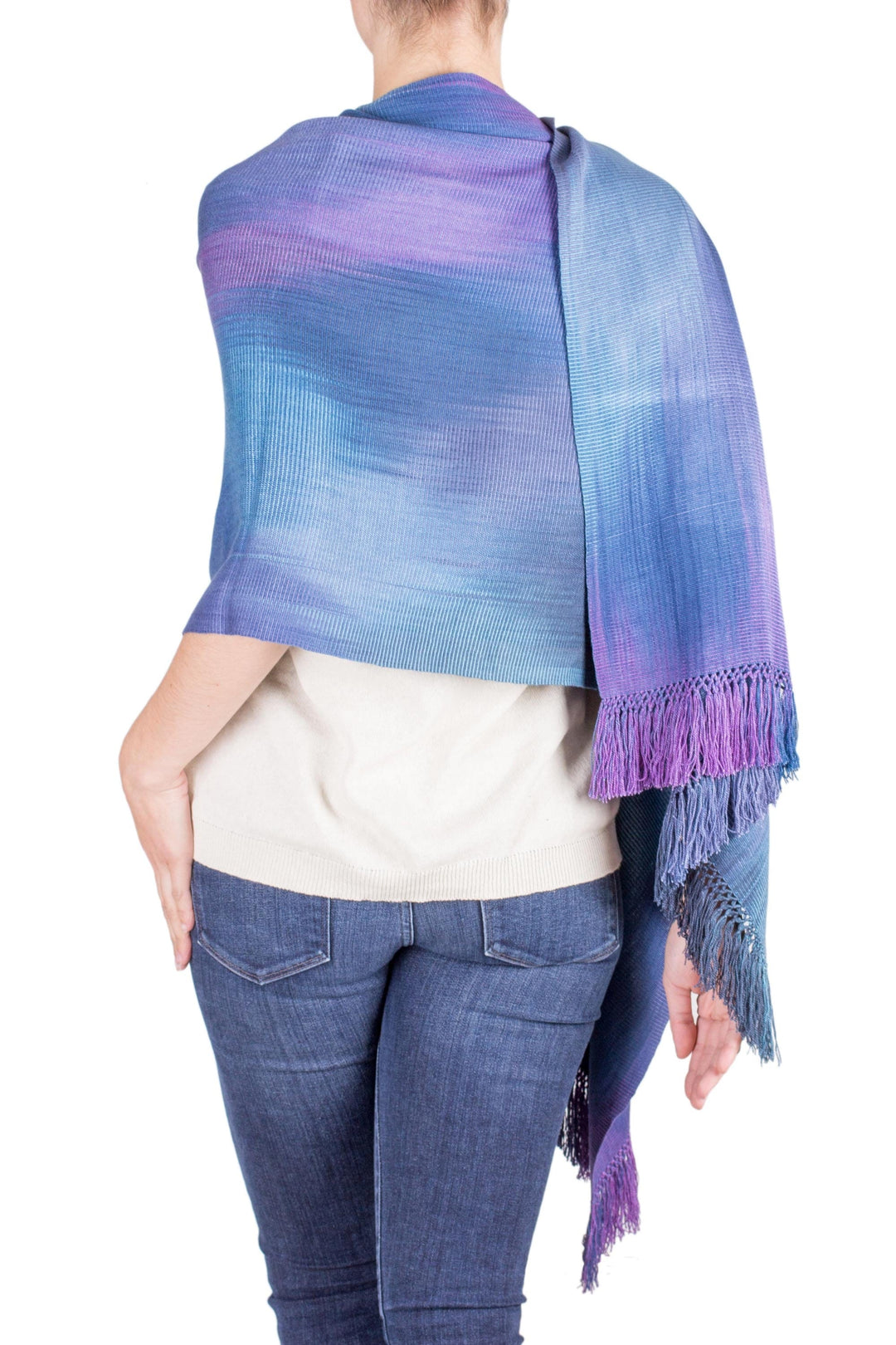 Hand Woven Shawl in Blues and Orchids - Blue Orchids