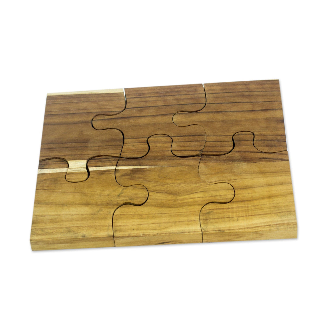 Six Interlocking Eco-Friendly Teak Wood Trivets - Puzzle