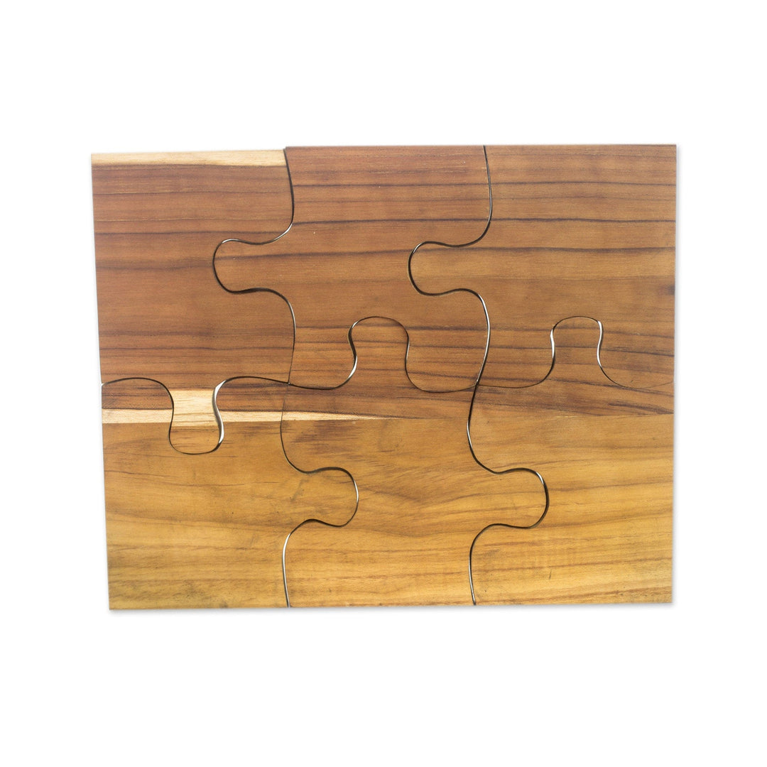 Six Interlocking Eco-Friendly Teak Wood Trivets - Puzzle