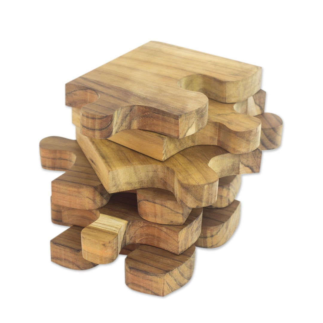 Six Interlocking Eco-Friendly Teak Wood Trivets - Puzzle