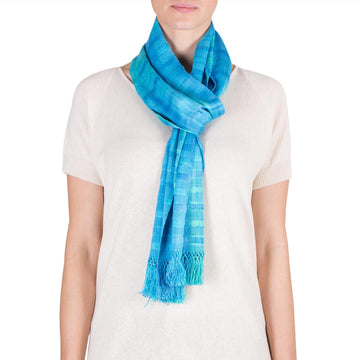 Backstrap Loom Rayon Scarf in Blue - Forever Blue