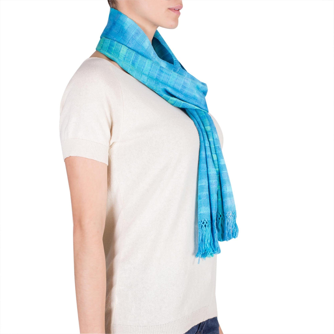 Backstrap Loom Rayon Scarf in Blue - Forever Blue