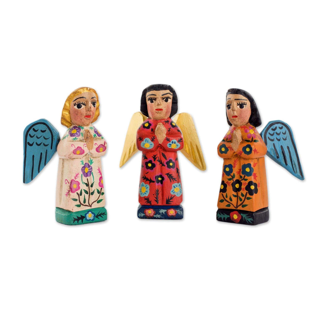 Fair Trade Angel Figurines Hand Crafted Sculptures (Set 3) - Angelic Guardians of Peace