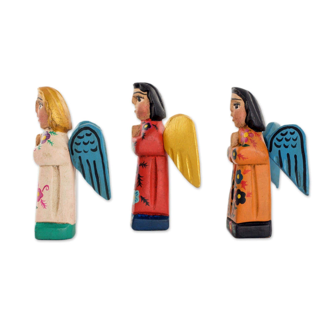 Fair Trade Angel Figurines Hand Crafted Sculptures (Set 3) - Angelic Guardians of Peace