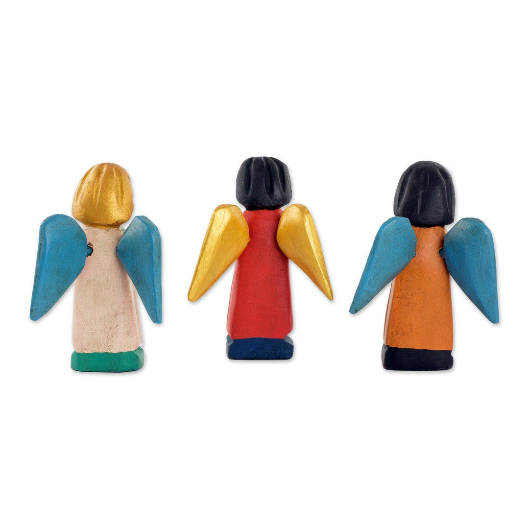 Fair Trade Angel Figurines Hand Crafted Sculptures (Set 3) - Angelic Guardians of Peace