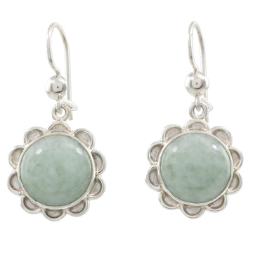 Sterling Silver Flower Earrings with Light Green Jade - Solar Apple Flower