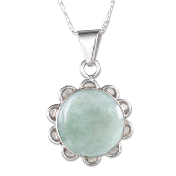 Light Green Jade in Sterling Silver Flower Necklace - Solar Apple Flower