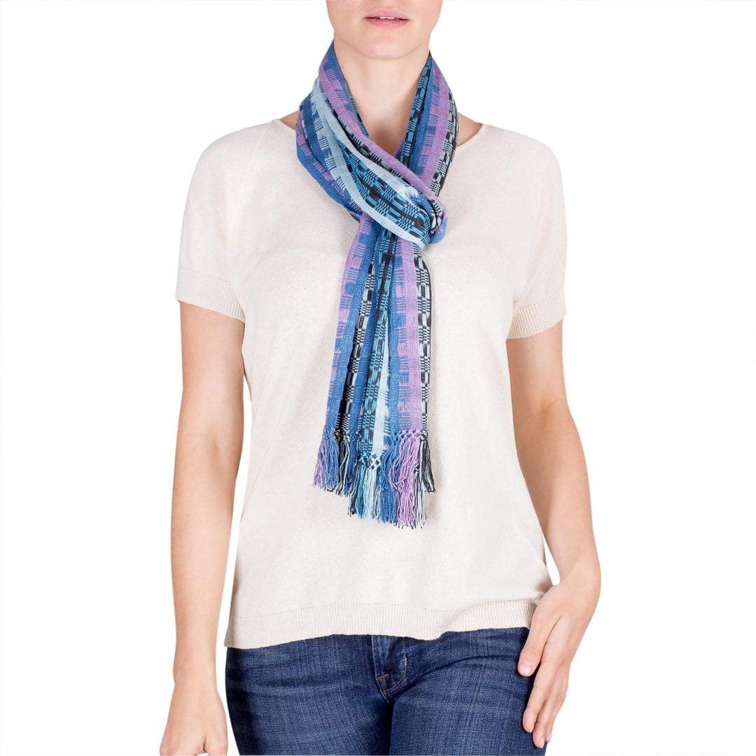 Rayon Chenille Scarf Hand Woven in Shades of Blue - Blue Nights