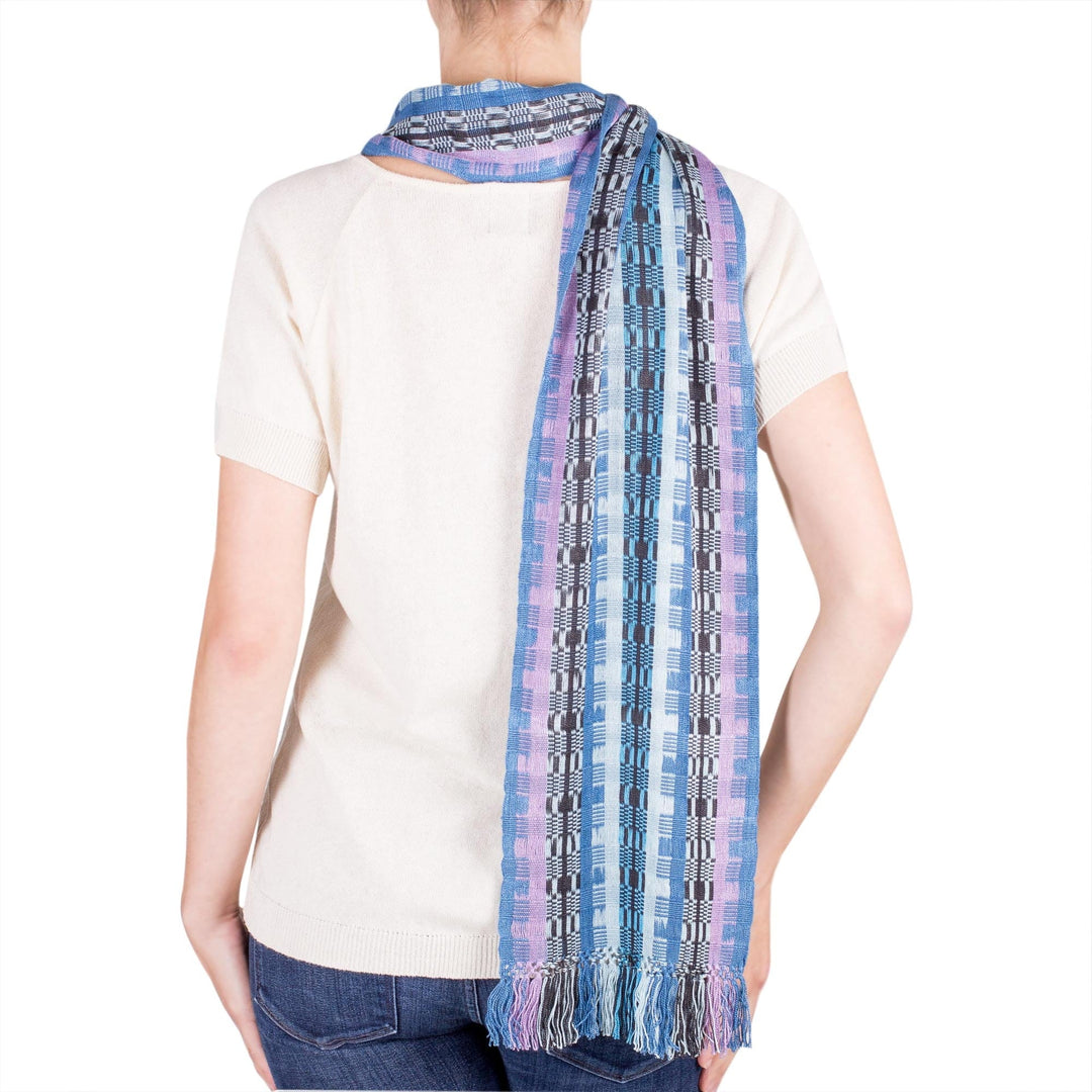 Rayon Chenille Scarf Hand Woven in Shades of Blue - Blue Nights