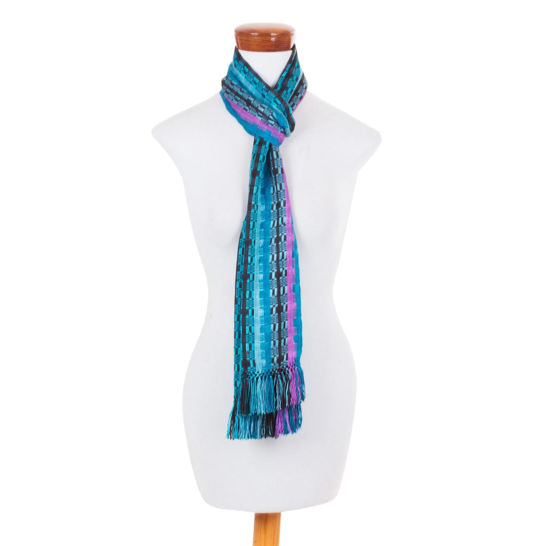 Rayon Chenille Scarf Hand Woven in Shades of Blue - Blue Nights