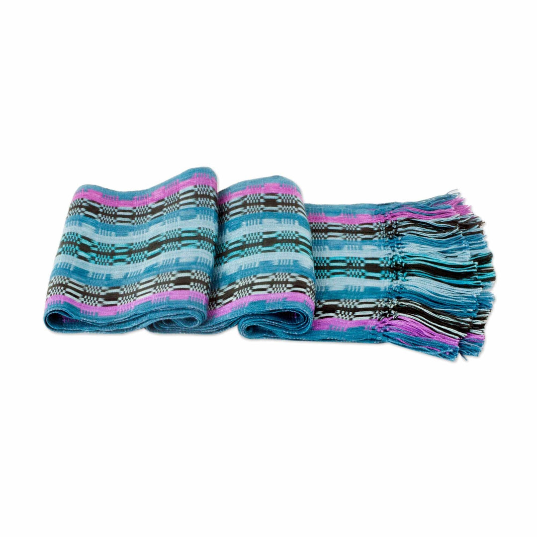 Rayon Chenille Scarf Hand Woven in Shades of Blue - Blue Nights