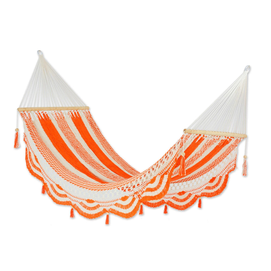 Nicaragua Orange Ivory Handcrafted Cotton Hammock (Single) - Sweet Orange