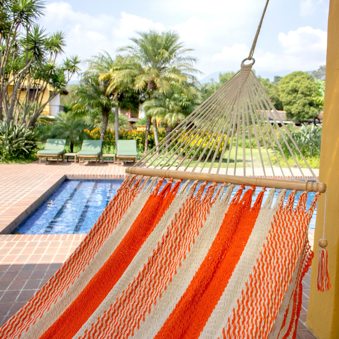 Nicaragua Orange Ivory Handcrafted Cotton Hammock (Single) - Sweet Orange