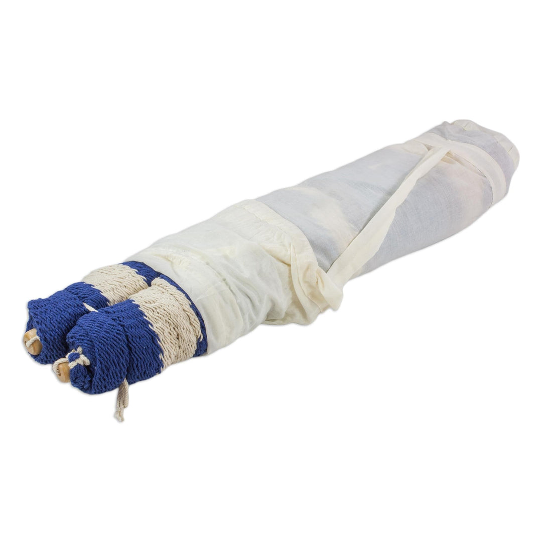 Nicaragua Handmade Blue and White Cotton Hammock (Single) - Ocean Waves