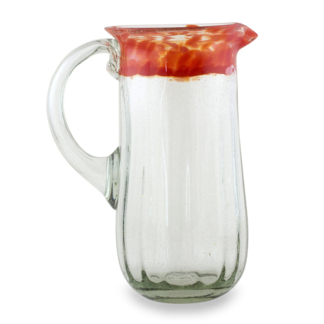 Clear Hand-blown Glass Pitcher with Orange Rim - Fresh Mandarin