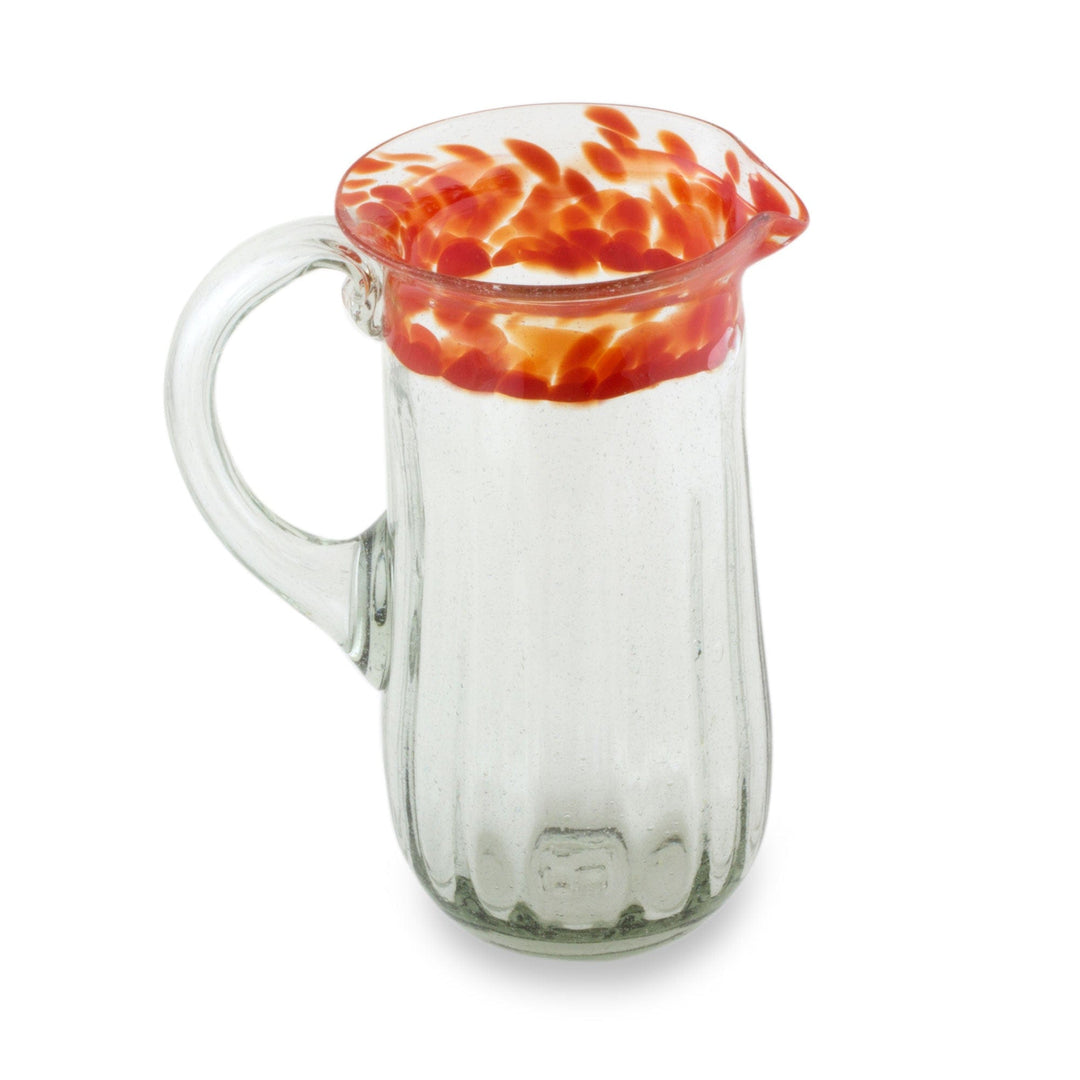 Clear Hand-blown Glass Pitcher with Orange Rim - Fresh Mandarin