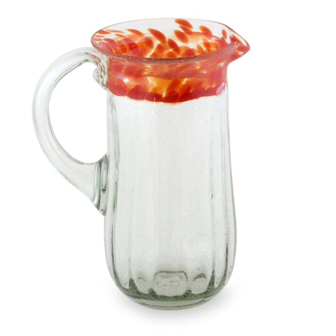 Clear Hand-blown Glass Pitcher with Orange Rim - Fresh Mandarin