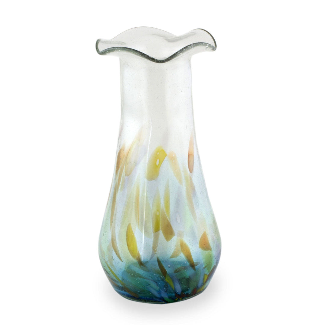 Fair Trade Artisan Crafted Hand Blown Glass Vase - Aquatic Fantasy