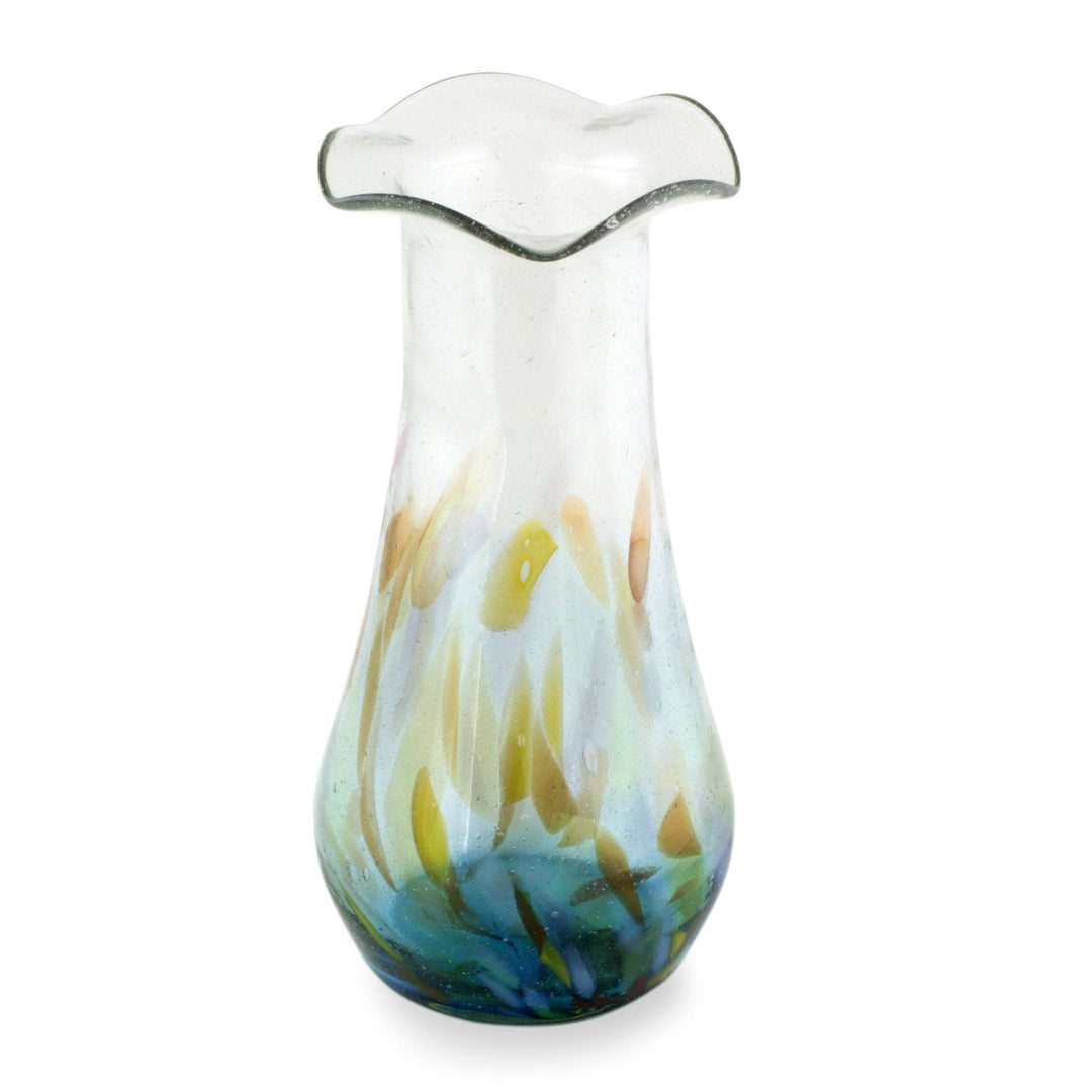 Fair Trade Artisan Crafted Hand Blown Glass Vase - Aquatic Fantasy