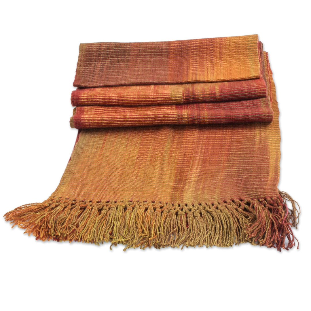 Orange Brown Maroon Hand Woven Rayon Chenille Scarf - Solola Dawn