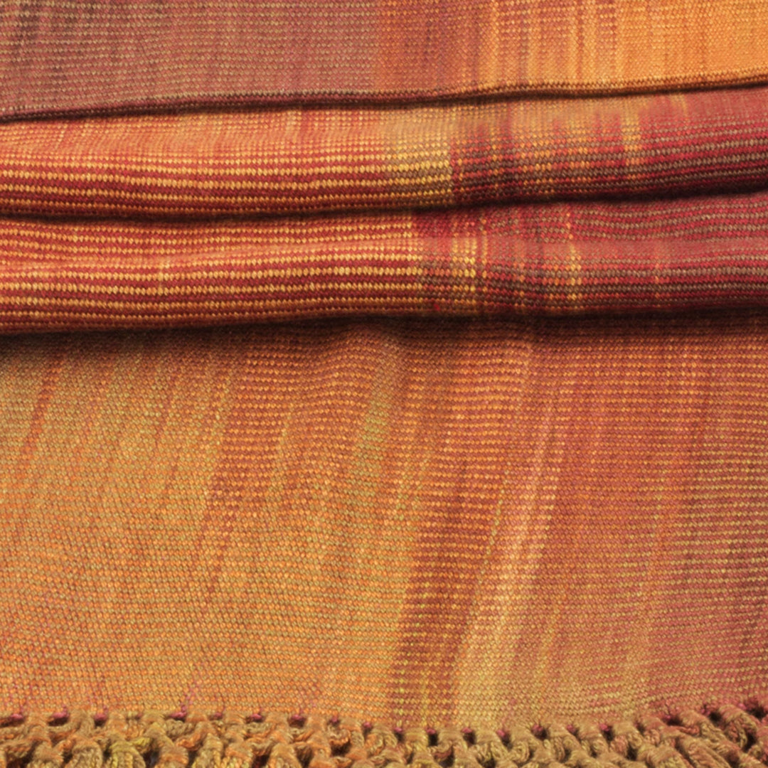 Orange Brown Maroon Hand Woven Rayon Chenille Scarf - Solola Dawn