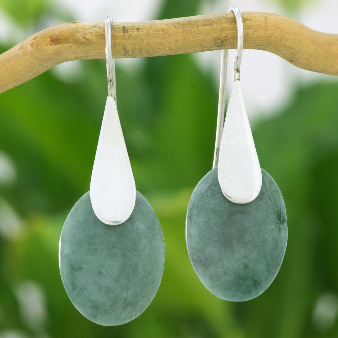 Sterling Silver and Green Jade Earrings - Cool Maya Jungle
