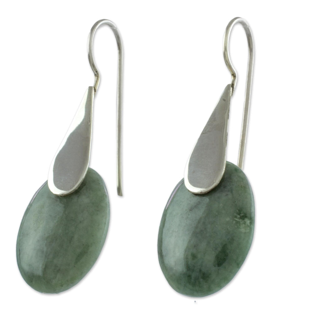 Sterling Silver and Green Jade Earrings - Cool Maya Jungle