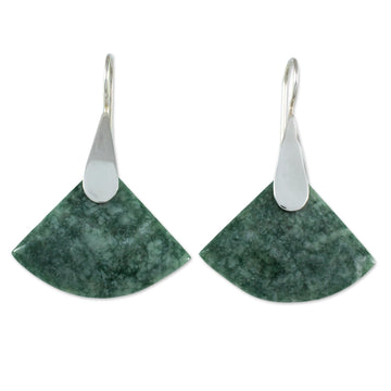 Contemporary Silver Dangle Earrings with Guatemalan Jade - Cool Green Fan