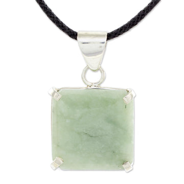 Handcrafted Silver and Apple Green Maya Jade Necklace - Abstract Square