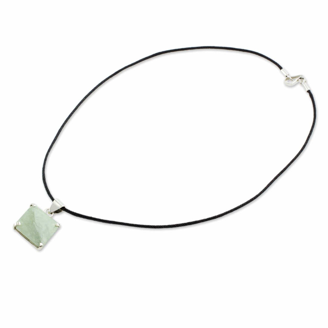 Handcrafted Silver and Apple Green Maya Jade Necklace - Abstract Square