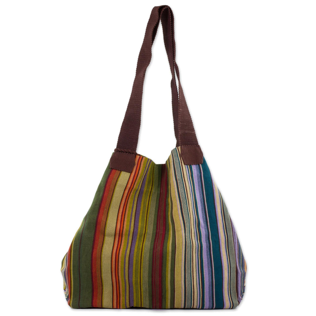 100% Cotton Colorful Striped Tote Handbag - Earth and Sky