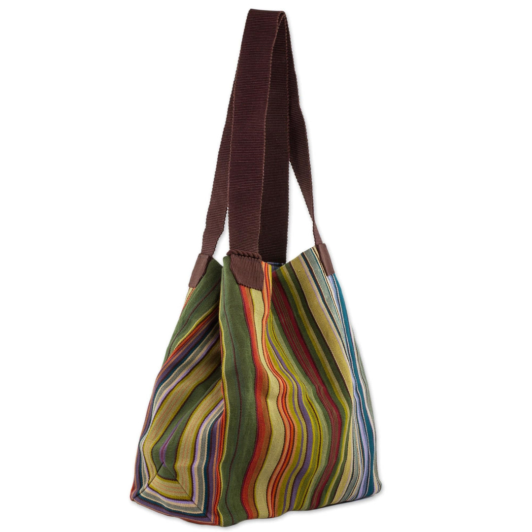 100% Cotton Colorful Striped Tote Handbag - Earth and Sky