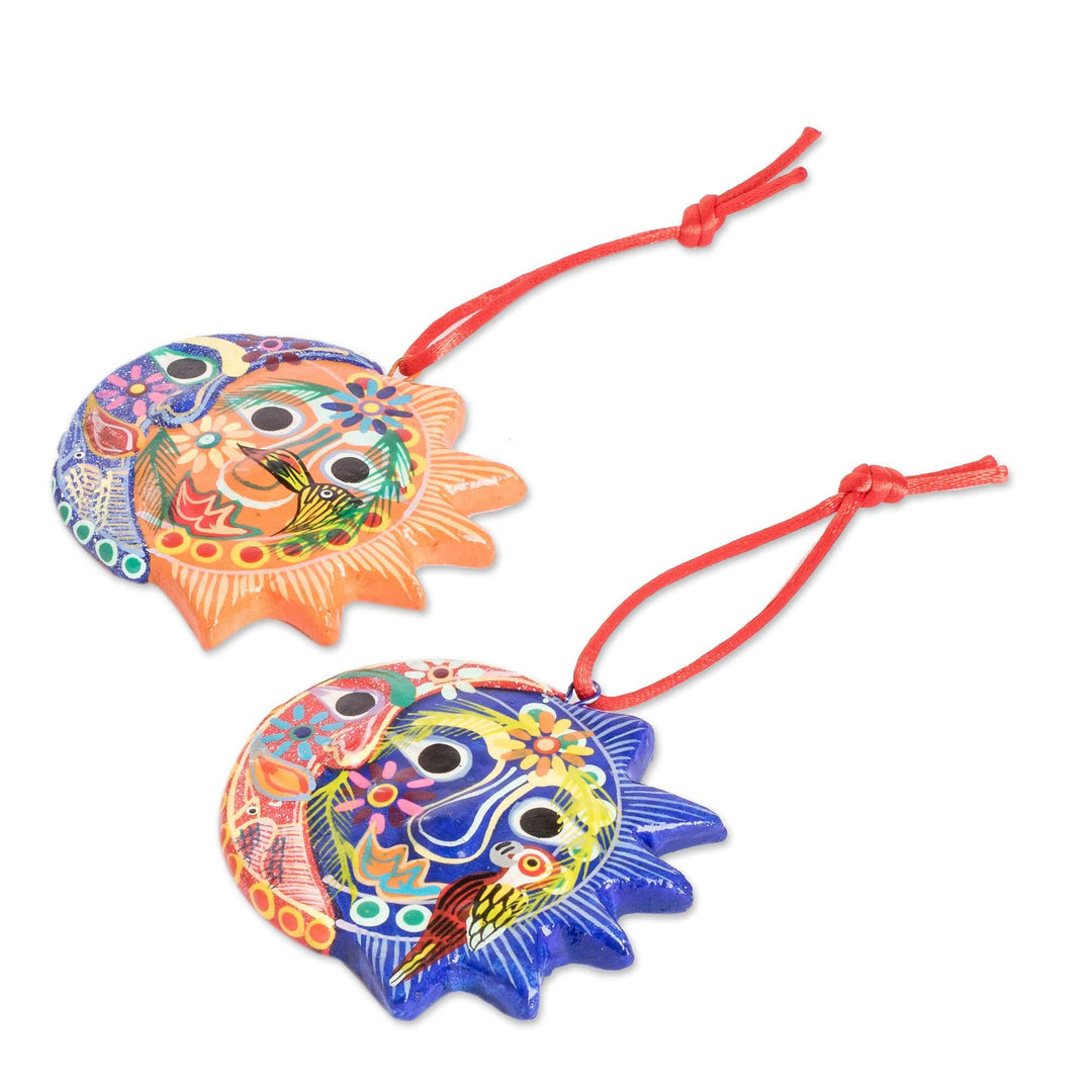 Six Colorful Handcrafted Ceramic Eclipse Ornaments - Flower Eclipse