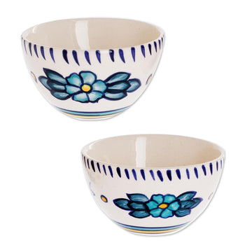 Artisan Crafted Ceramic Floral Bowls (Pair) - Bermuda