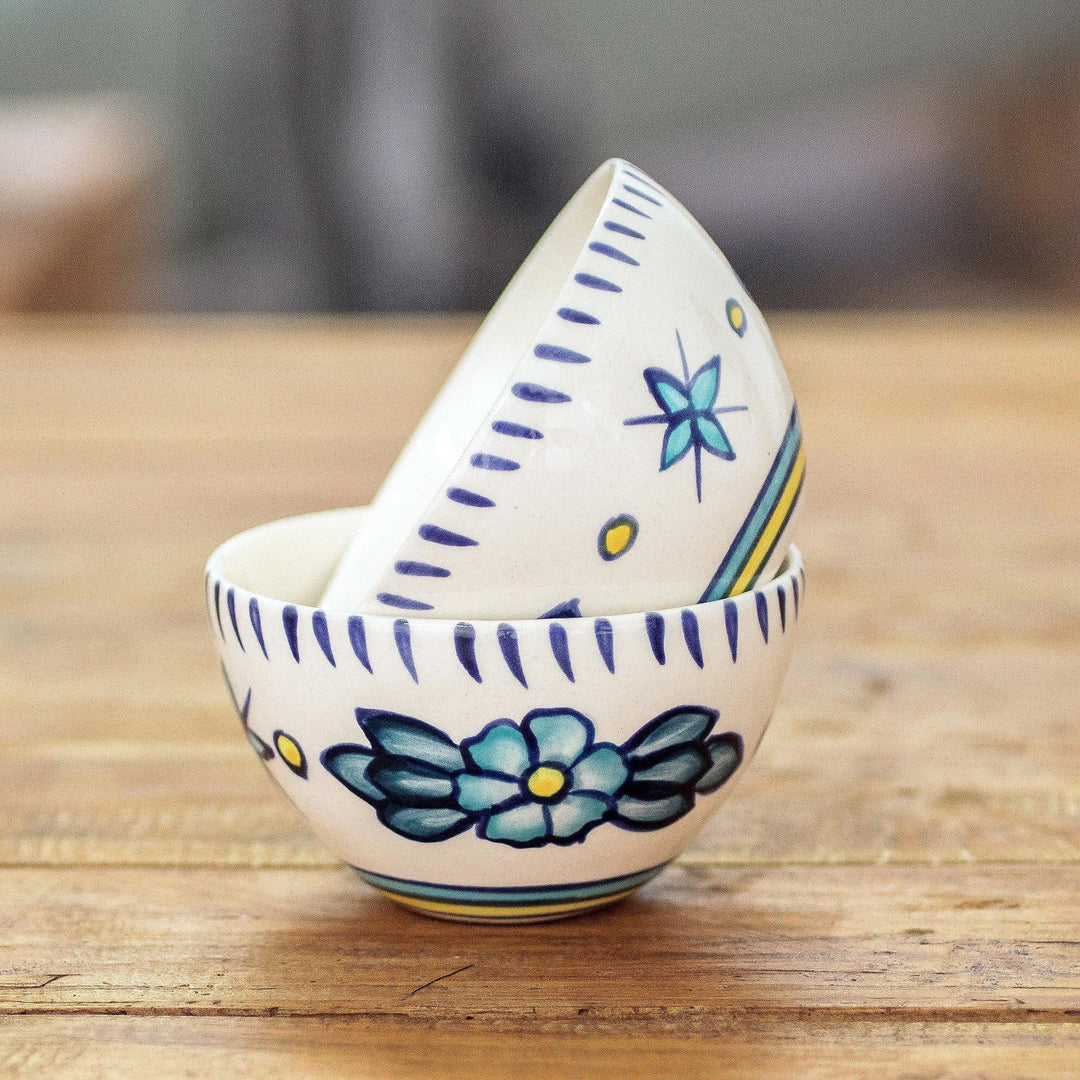 Artisan Crafted Ceramic Floral Bowls (Pair) - Bermuda