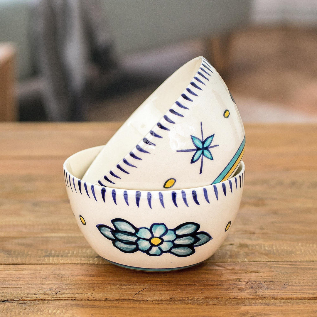 Ceramic Bowls with Floral Motif (Pair) - Bermuda Star