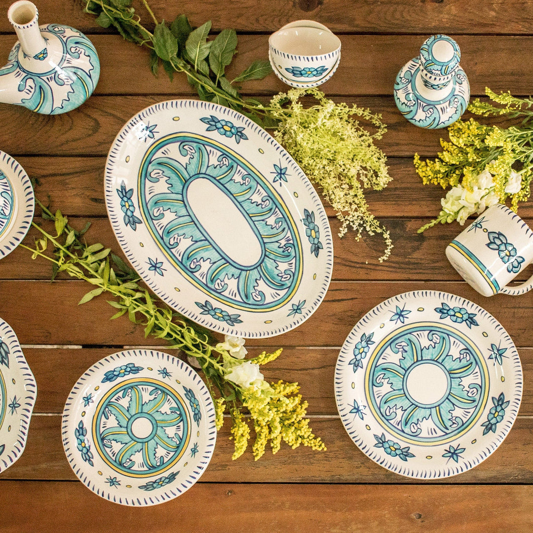 Hand Crafted Floral Ceramic Plates in Blue and White (Pair) - Bermuda