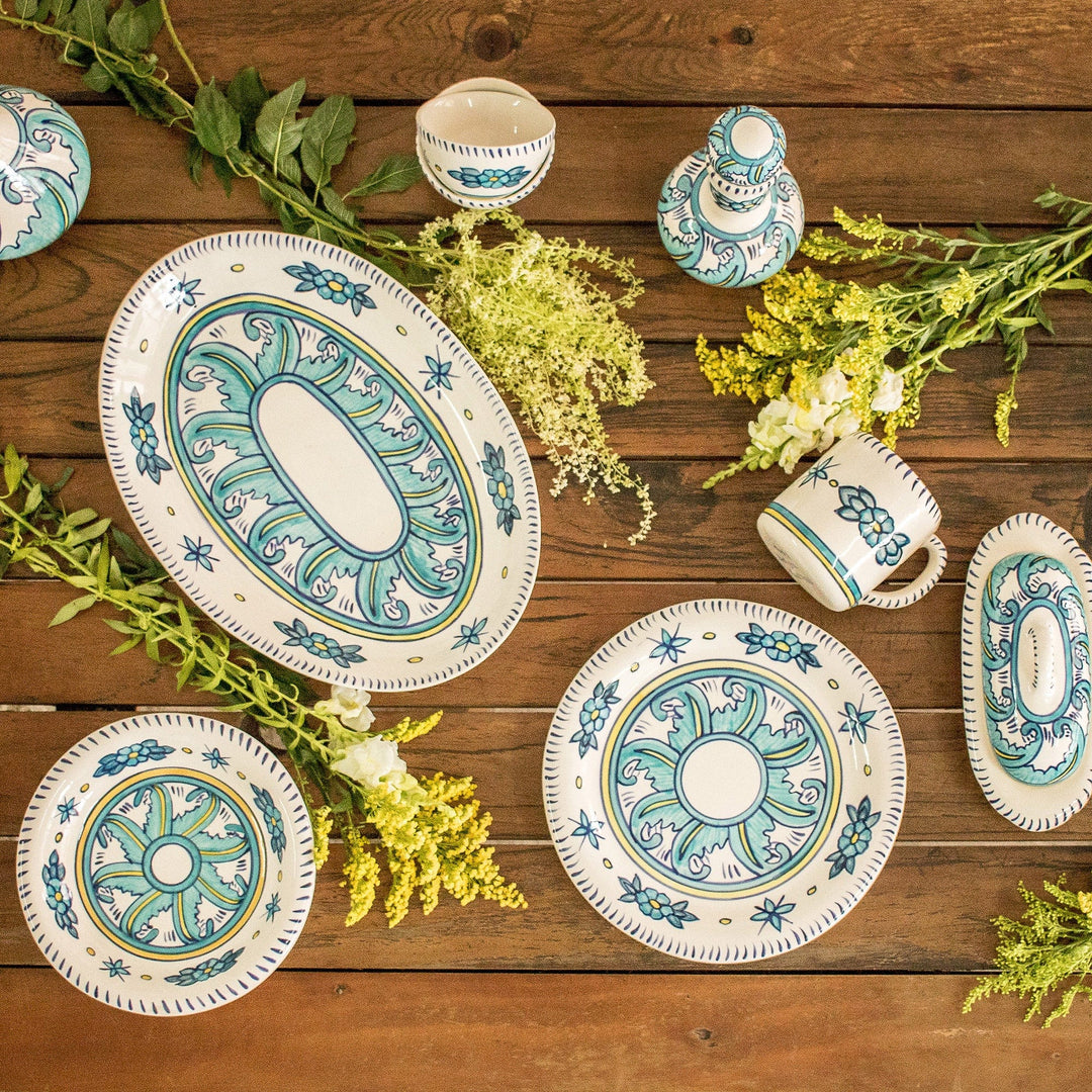 Floral Ceramic Turquoise Soup Bowls (Pair) - Quehueche