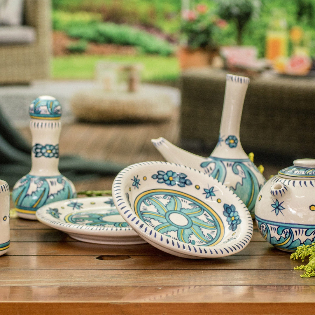 Floral Ceramic Turquoise Soup Bowls (Pair) - Quehueche