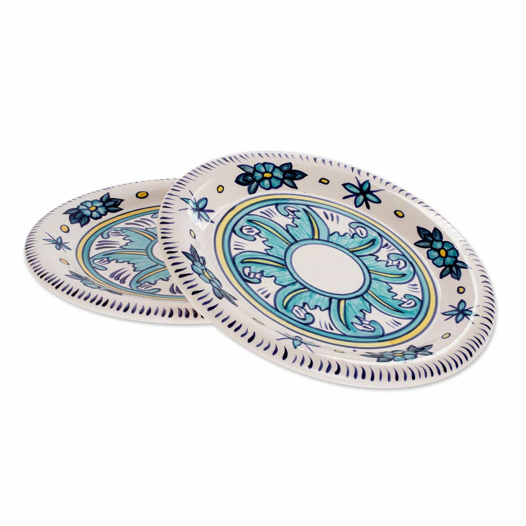 Turquoise Ceramic 9.5 Inch Plates (Pair) - Quehueche