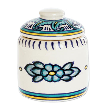 Jar and Lid in Turquoise Ceramic - Quehueche
