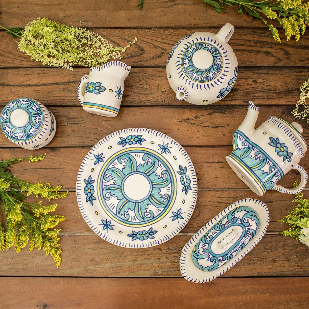 Jar and Lid in Turquoise Ceramic - Quehueche