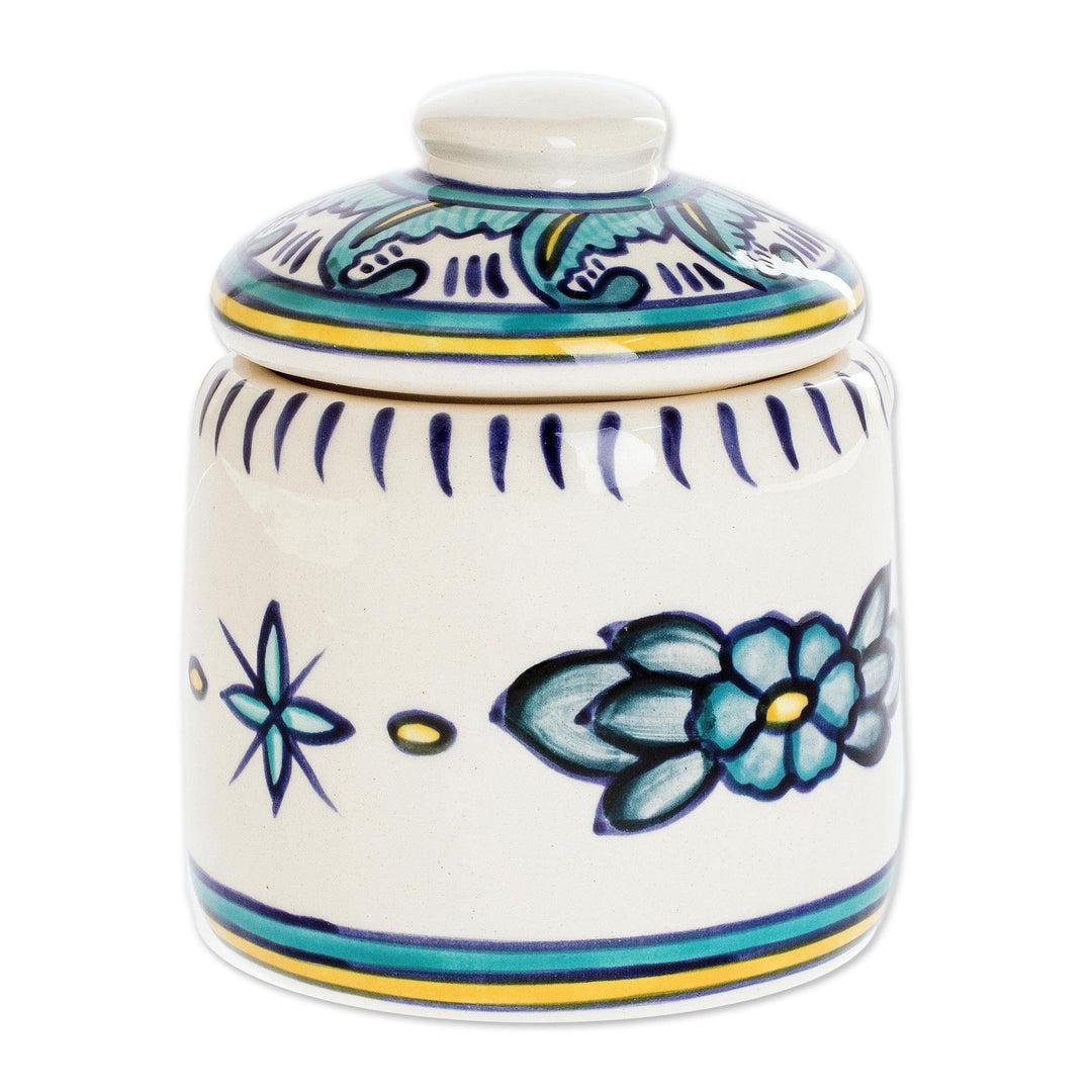Jar and Lid in Turquoise Ceramic - Quehueche