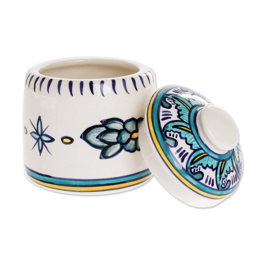 Jar and Lid in Turquoise Ceramic - Quehueche