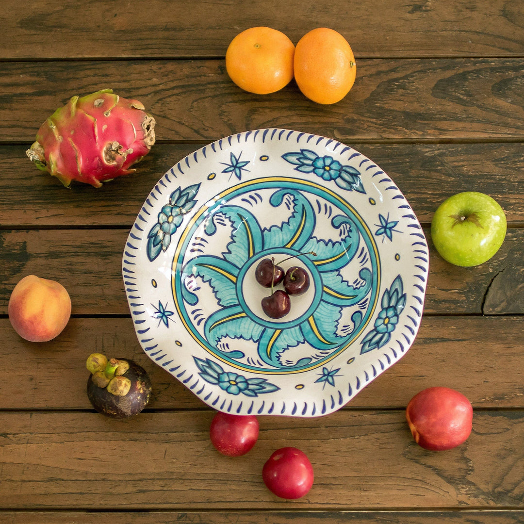 11-Inch Floral Ceramic Fruit Bowl - Quehueche