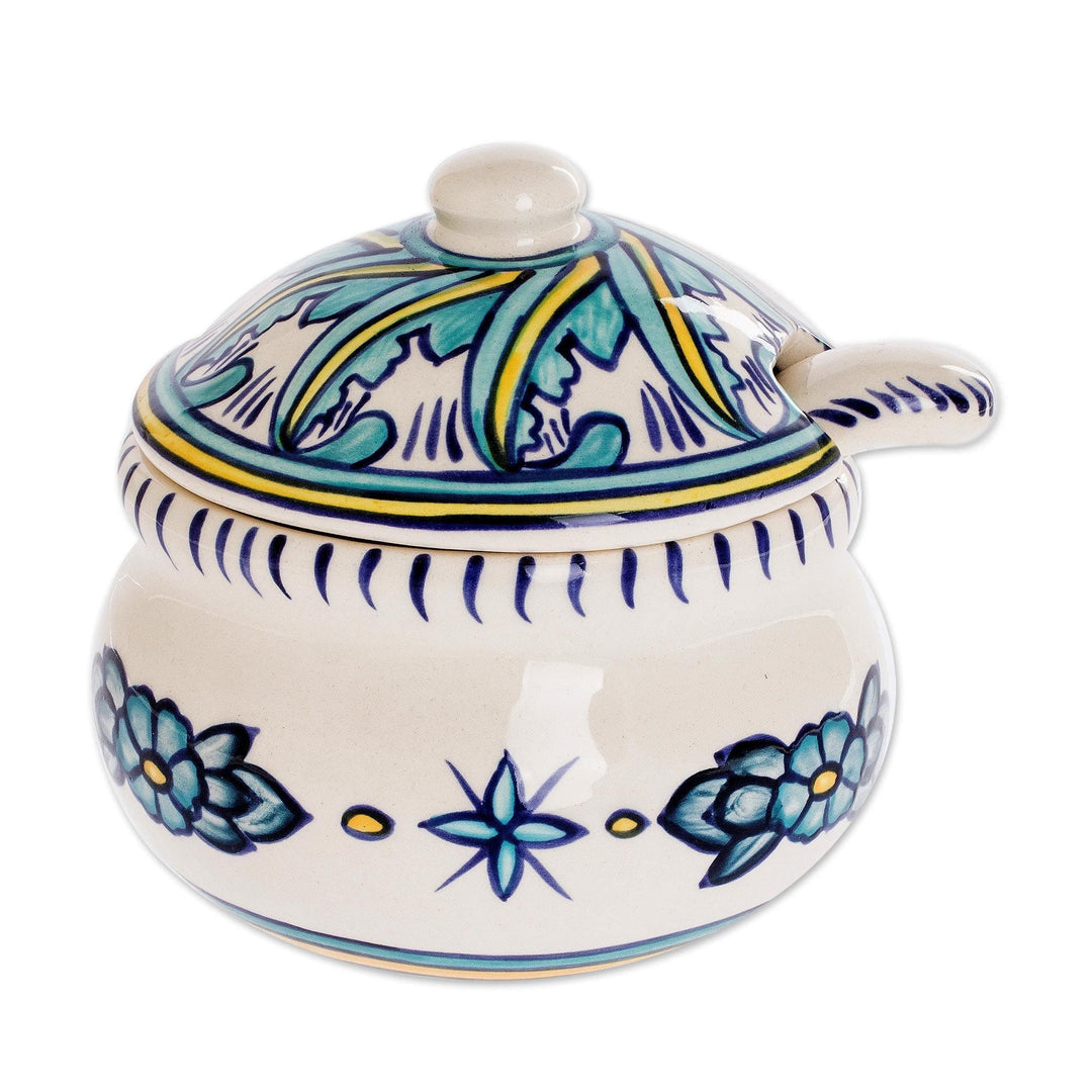 Ceramic Sugar Bowl and Spoon Matching Spoon - Quehueche